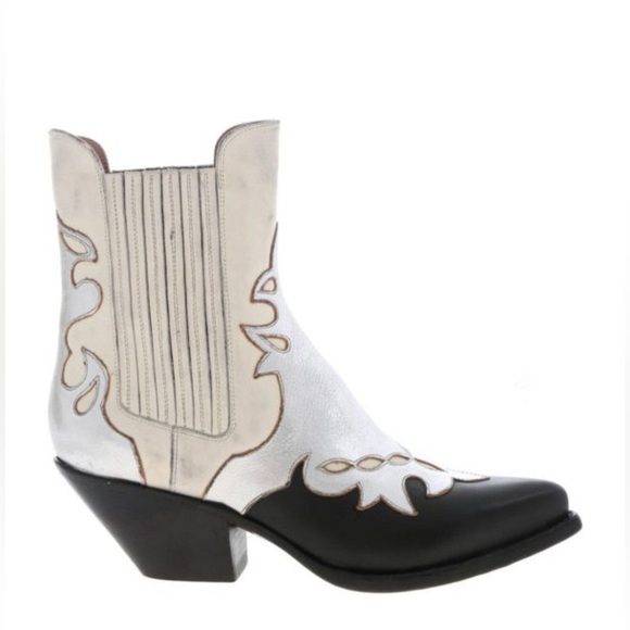 Buttero Women’s 9.5 Texan Ankle Boots Western Panels Distressed Black White - Picture 4 of 13